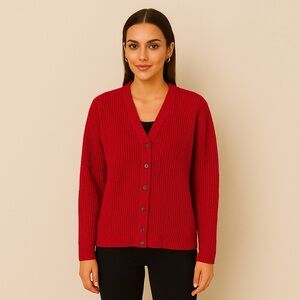 America's Alpaca Made In Peru Red Button Up 100% Alpaca Cardigan Sweater Sz M